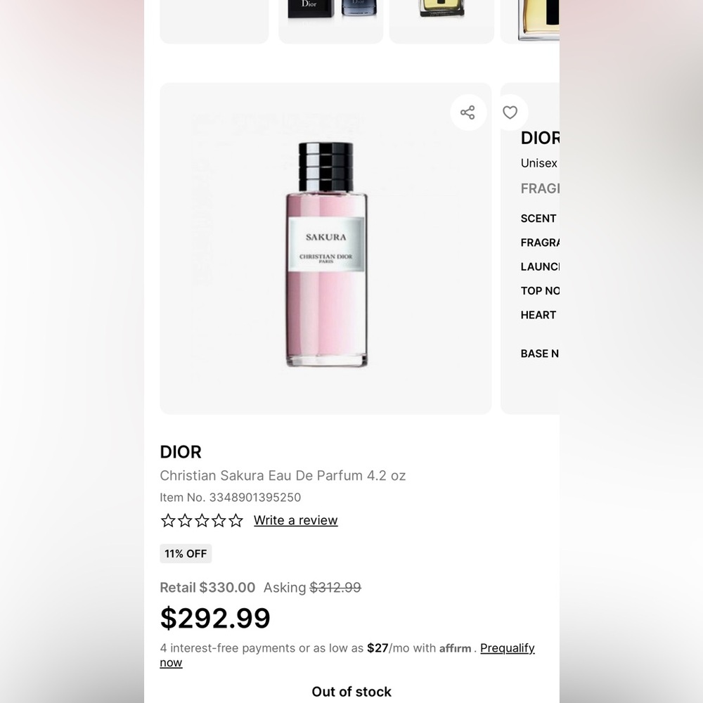 Dior Sakura fragrance- Soft Pink